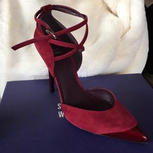 Clamoroso scarlet suede Stuart Weitzman heel